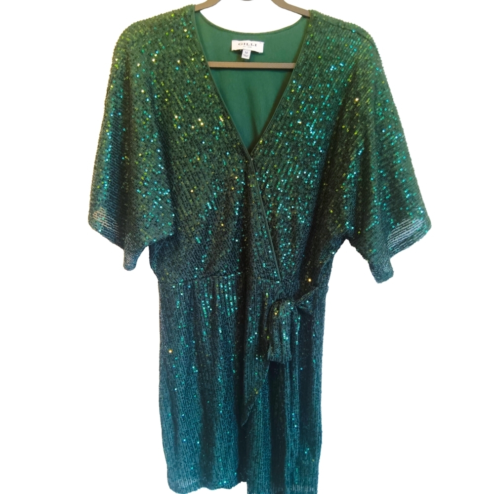 Gilli Emerald Sequin Wrap Dress - image 1